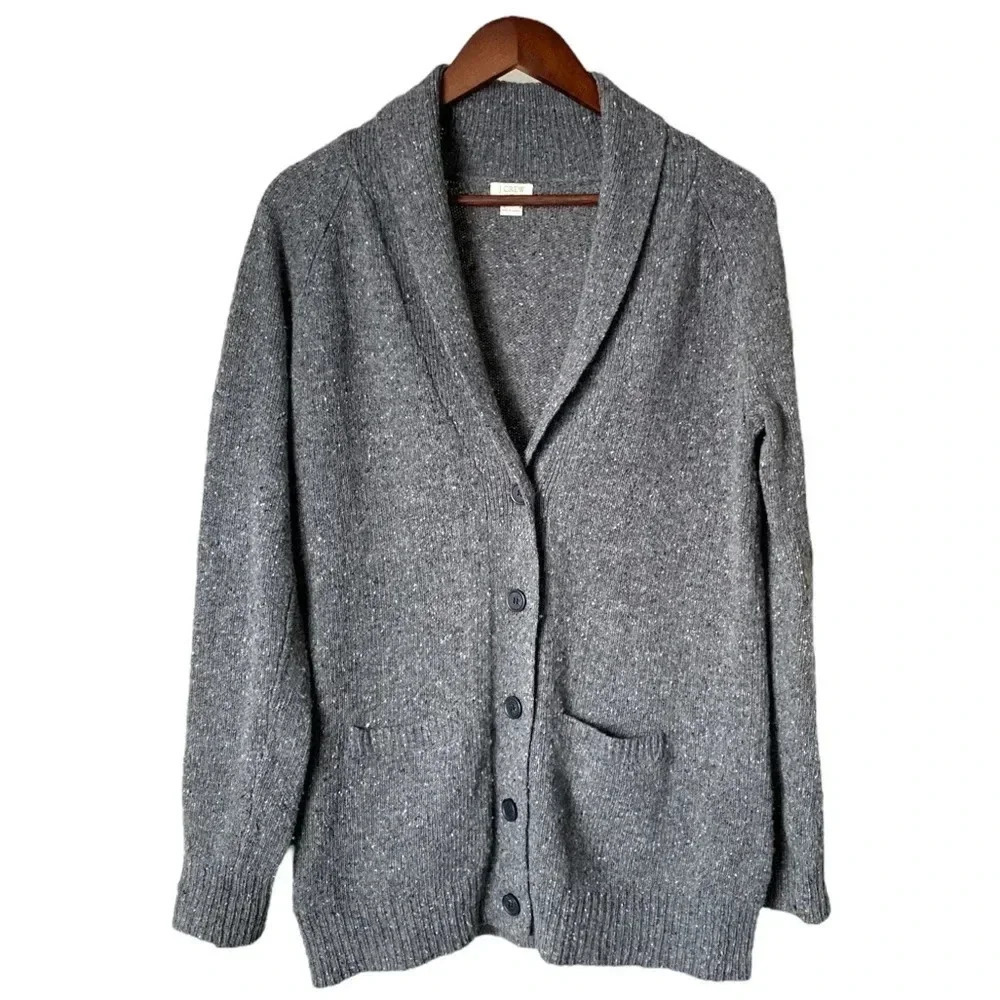 J CREW Women’s Gray Lambswool Blend Shawl Collar Button Front Cardigan Size S